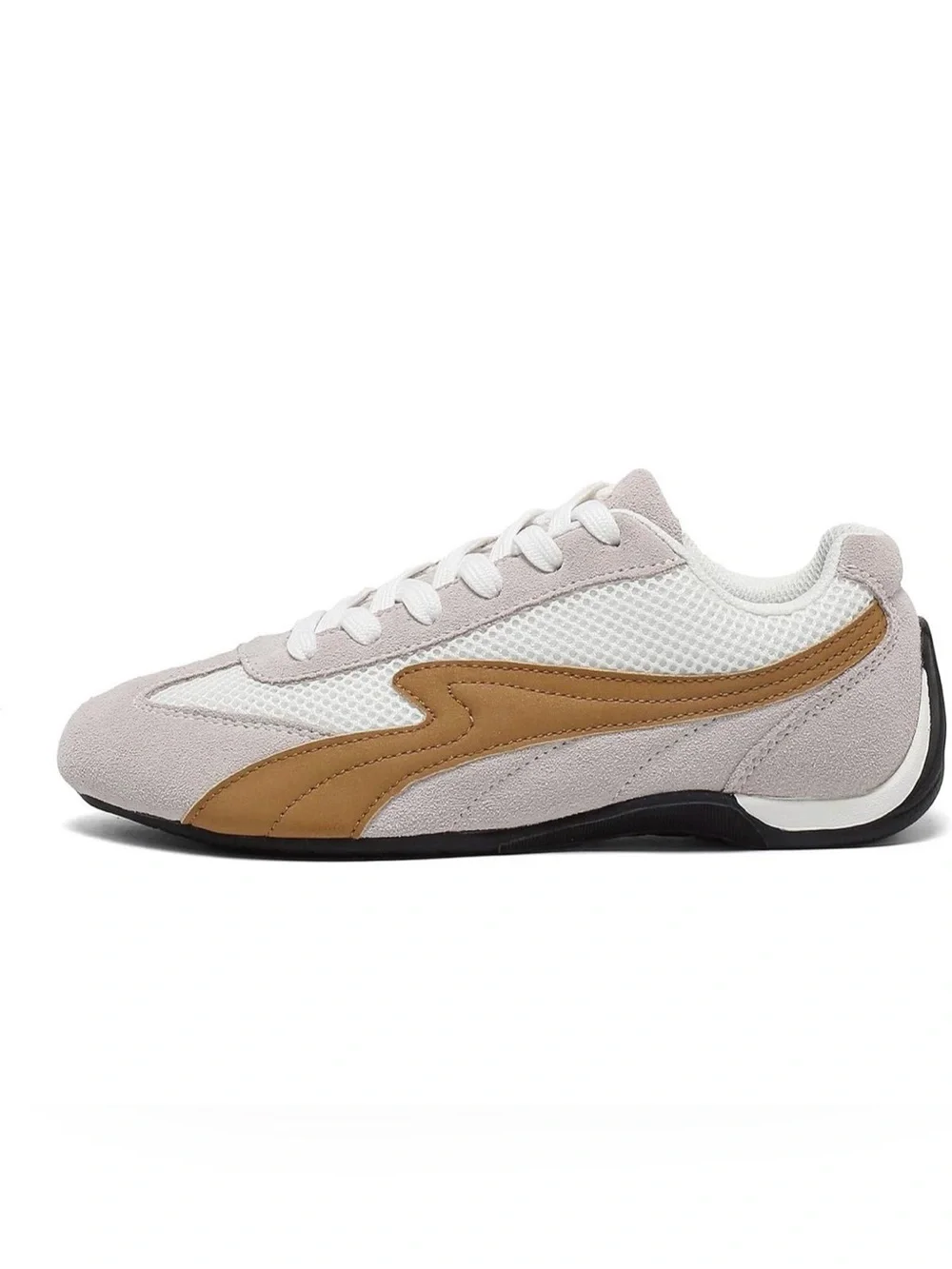 OFG Women’s Casual Mesh and Suede Sneaker in White and Tan - US Size 6